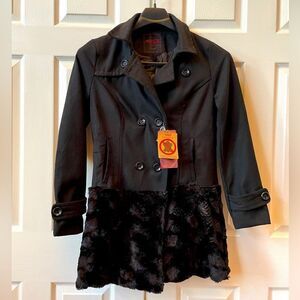 BLACK 100% VEGAN FUR CAR COAT BY YOKU OUTERWEAR SIZE LARGE